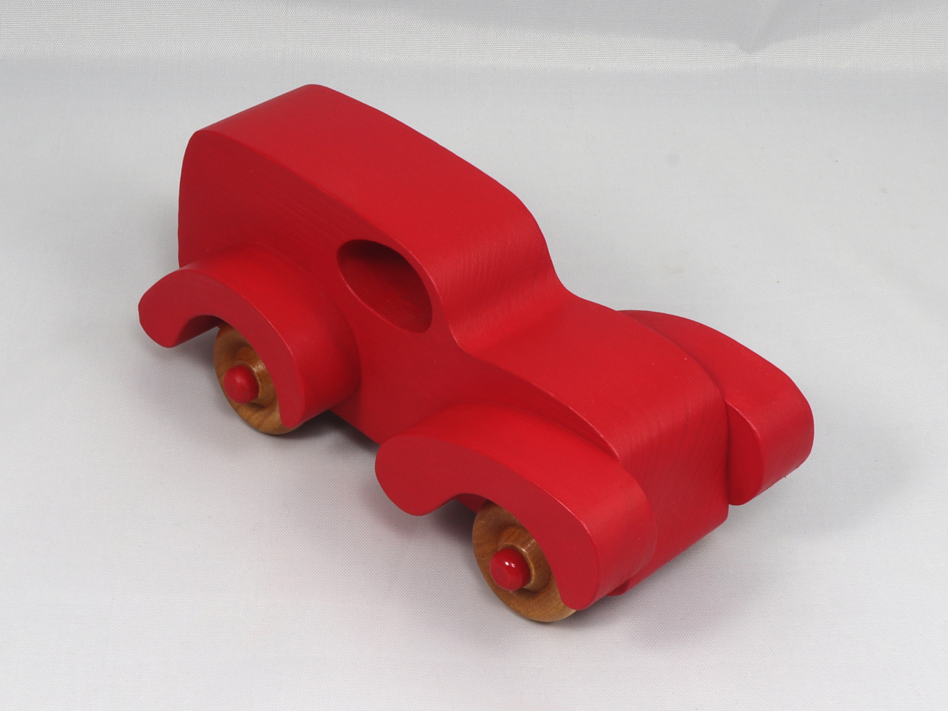 Wooden Toy Truck Fat Fendered Panel Wagon Handmade And  Painted With Bright Red Acrylic Paint With Wheels Hand Finished With Nonmarring Amber Shellac From My Fat Fendered Collection