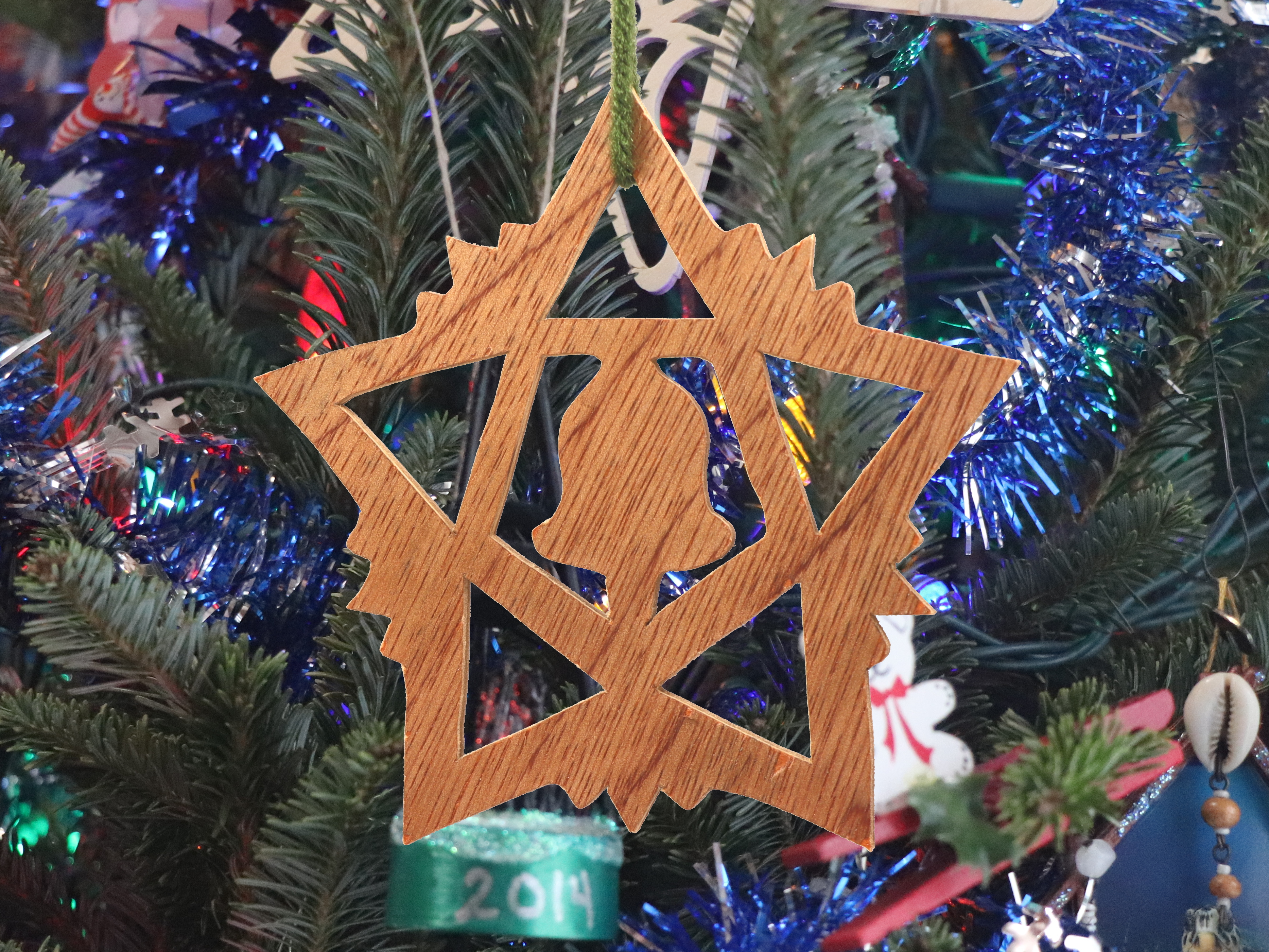 Rustic Bell And Star Christmas Tree Ornament Handmade From Reclaimed Wood And Finished With Clear Shellac
