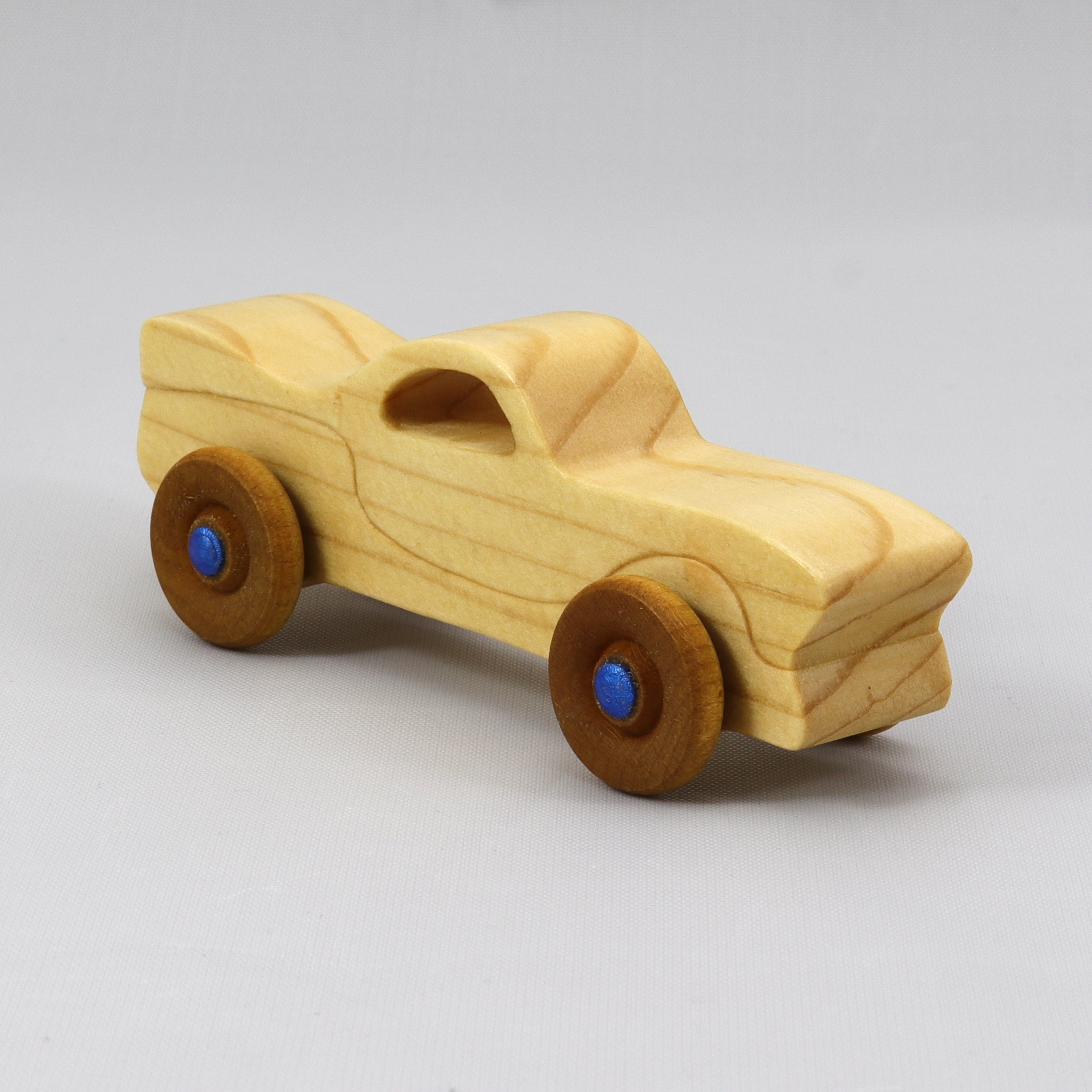 Toy Car Miniature Pocket Size Handmade and Finished with Mineral Oil, Beeswax, and Metallic Saphire Blue Acrylic Paint