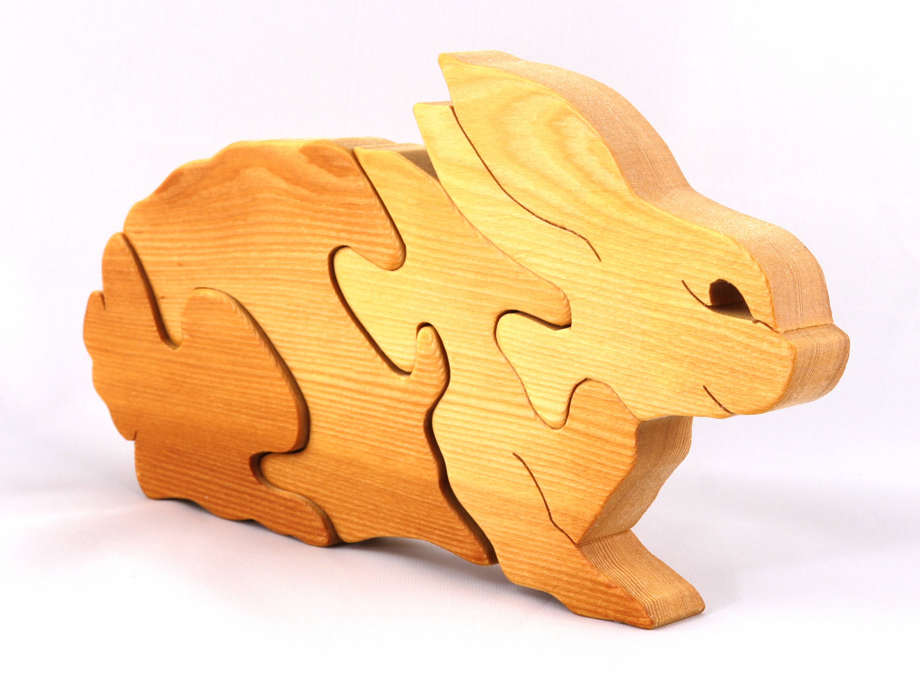 Bunny Rabbit Puzzle Handmade Large Simple Four Parts and Free Standing Finished With Mineral Oil