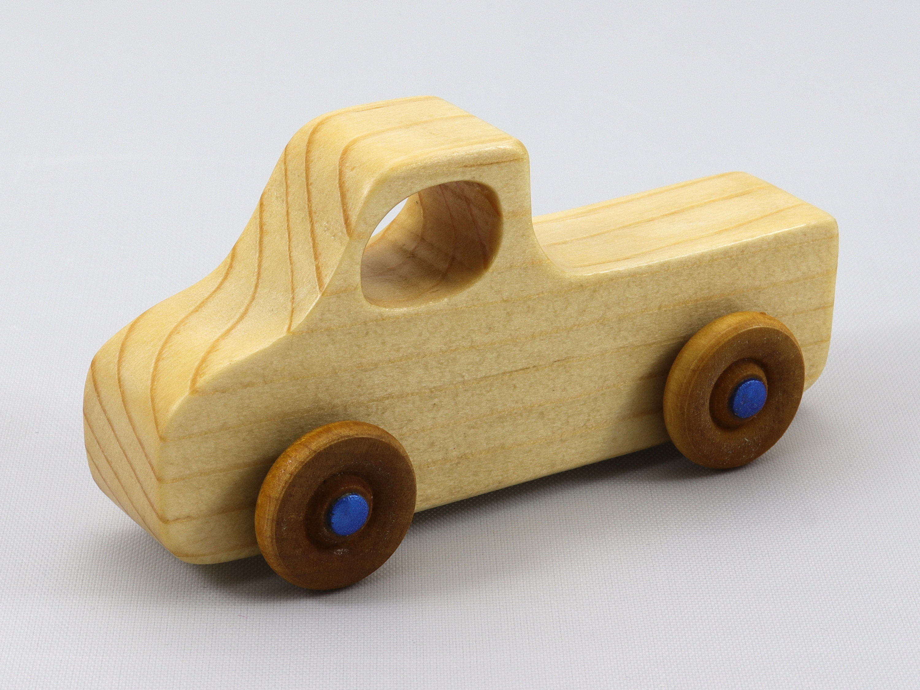 Handmade Wood Toy Pickup Truck Hand Finished With Clear And Amber Shellac With Metallic Sapphire Blue Trim From My Play Pal Collection